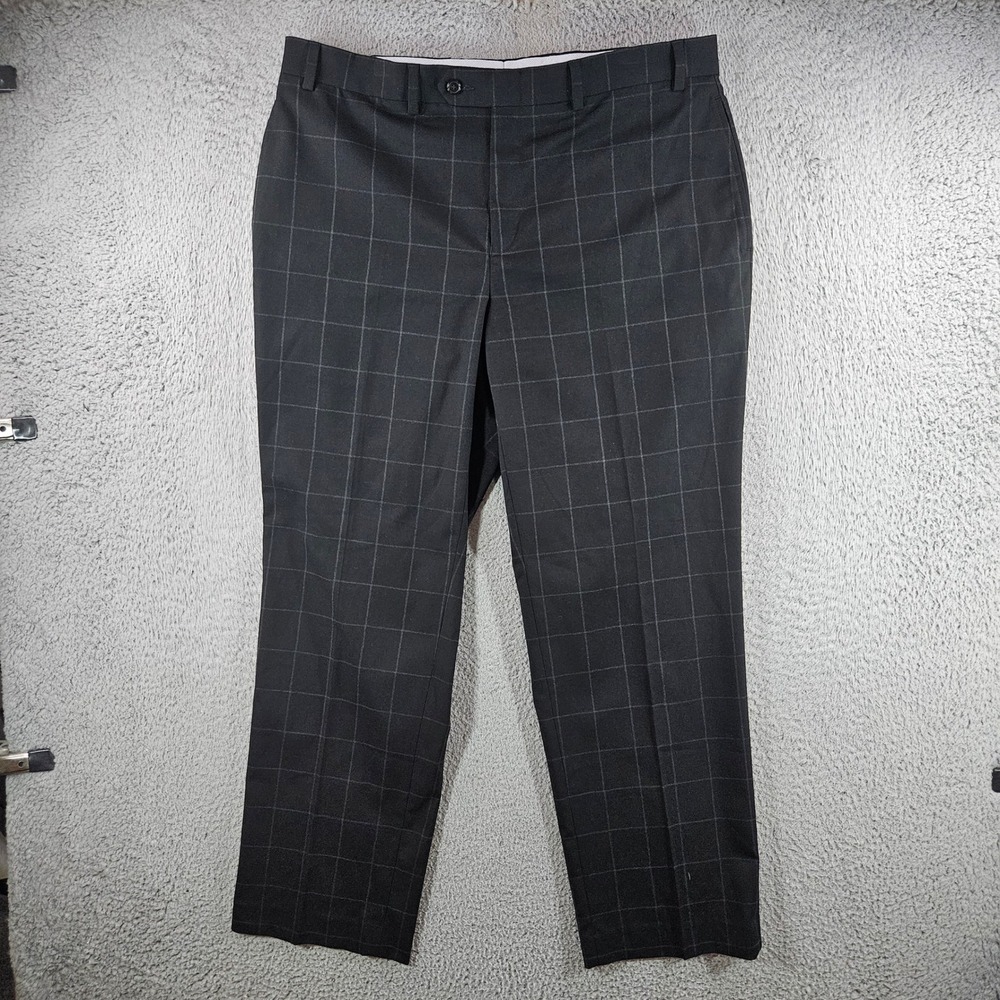 Ralph Lauren Mens Windowpane Plaid Dress Pants Charcoal Grey 36x30 Flat Front